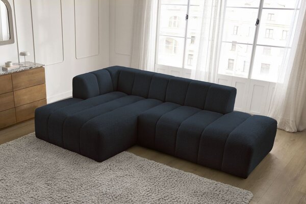 -25 % Dny MOMENTI– Bobochic Paris Tmavě modrá bouclé rohová pohovka Annecy 262 cm, levá