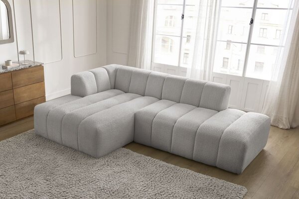 -25 % Dny MOMENTI– Bobochic Paris Světle šedá bouclé rohová pohovka Annecy 262 cm, levá