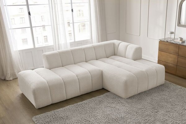 -25 % Dny MOMENTI– Bobochic Paris Bílá bouclé rohová pohovka Annecy 262 cm, pravá