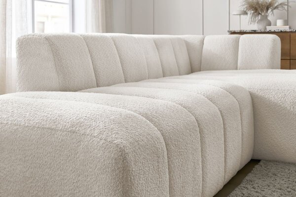 -25 % Dny MOMENTI– Bobochic Paris Bílá bouclé rohová pohovka Annecy 262 cm, pravá