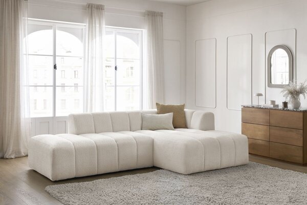 -25 % Dny MOMENTI– Bobochic Paris Bílá bouclé rohová pohovka Annecy 262 cm, pravá