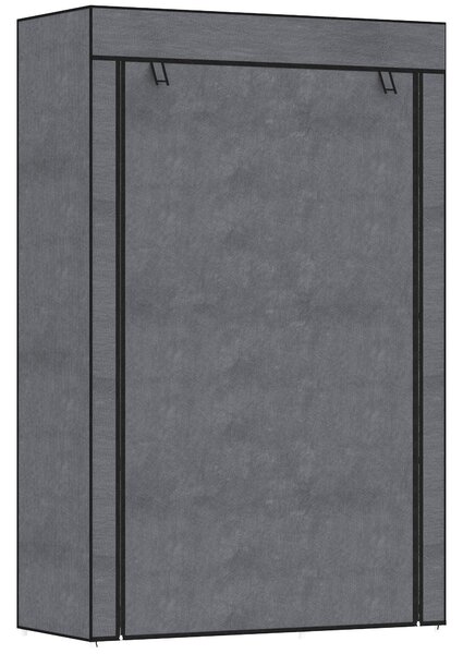 HOMCOM Textilní Šatní Skříň s 6 Policemi, Šatní Tyč, Zipová Skříň do Předsíně a Ložnice, 103 x 43 x 162,5 cm, Tmavě šedá | Aosom
