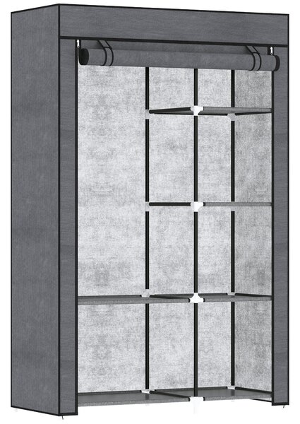HOMCOM Textilní Šatní Skříň s 6 Policemi, Šatní Tyč, Zipová Skříň do Předsíně a Ložnice, 103 x 43 x 162,5 cm, Tmavě šedá | Aosom
