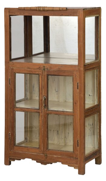 Prosklená skříňka z teakového dřeva, se zrcadlem, 67x38x130cm