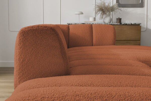 -25 % Dny MOMENTI– Bobochic Paris Terakotově oranžová bouclé rohová pohovka Annecy 262 cm, pravá
