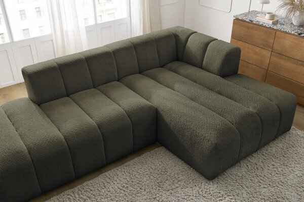 -25 % Dny MOMENTI– Bobochic Paris Zelená bouclé rohová pohovka Annecy 262 cm, pravá