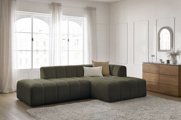 -25 % Dny MOMENTI– Bobochic Paris Zelená bouclé rohová pohovka Annecy 262 cm, pravá