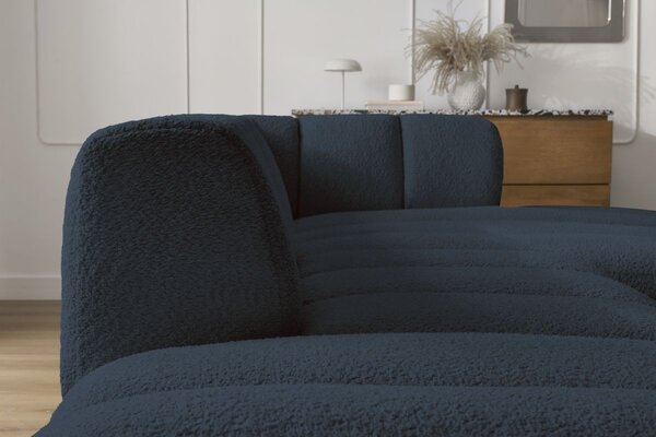 -25 % Dny MOMENTI– Bobochic Paris Tmavě modrá bouclé rohová pohovka Annecy 262 cm, pravá