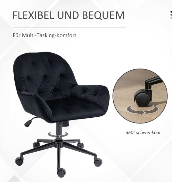 Vinsetto kancelářská židle - otočná výškově nastavitelná executive židle, sametová polyesterová - Černá 60 x 61 x 81-91 cm | Aosom