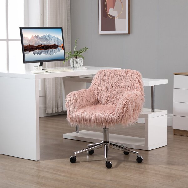 Vinsetto otočná kancelářská židle s umělou kožešinou a nastavitelnou výškou pro dívky Růžová+Stříbrná 57 x 60 x 75-85 cm | Aosom