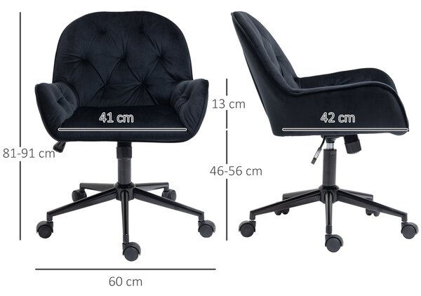 Vinsetto kancelářská židle - otočná výškově nastavitelná executive židle, sametová polyesterová - Černá 60 x 61 x 81-91 cm | Aosom