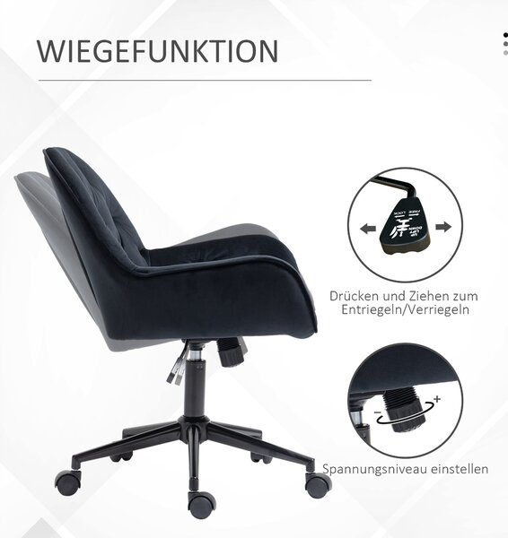 Vinsetto kancelářská židle - otočná výškově nastavitelná executive židle, sametová polyesterová - Černá 60 x 61 x 81-91 cm | Aosom