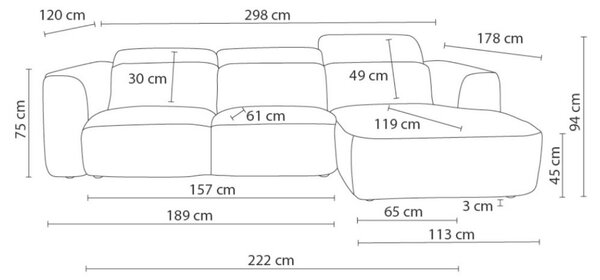 -25 % Dny MOMENTI– Bobochic Paris Světle šedá rohová pohovka William 298 cm, pravá