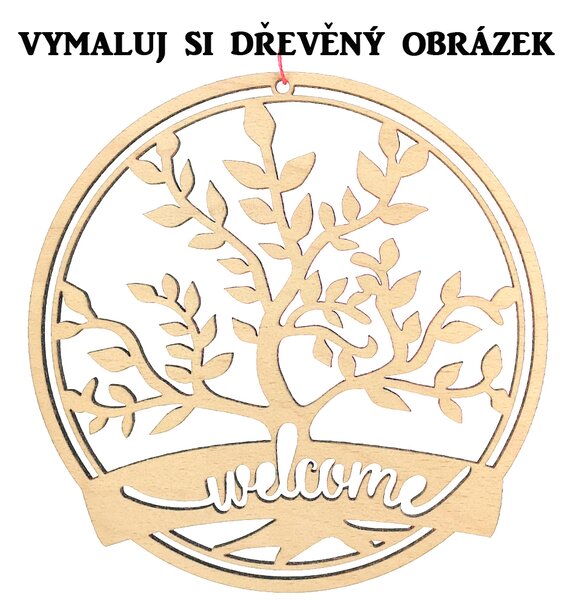 AMADEA Dřevěný obrázek k vymalování strom v kruhu - welcome, průměr 17 cm