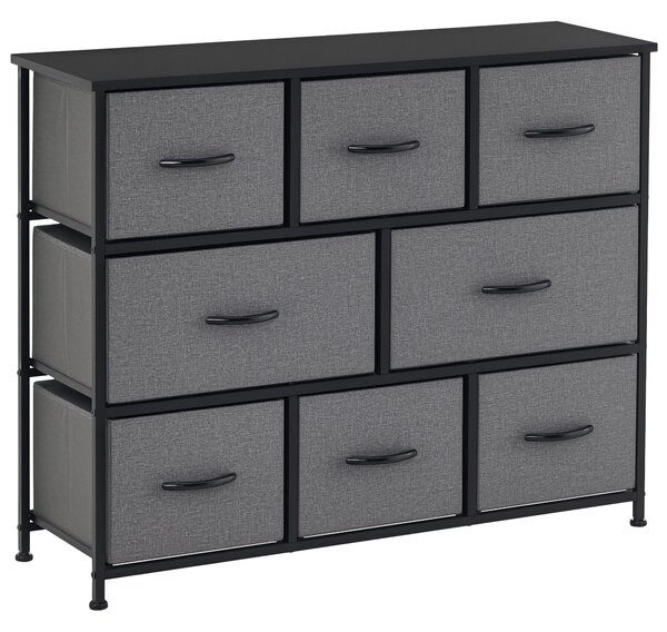 HOMCOM Komoda s 8 textilními zásuvkami, úložná skříň s úchyty, kovový rám, moderní design do ložnice, obývacího pokoje v tmavě šedé barvě | Aosom