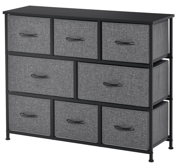HOMCOM Komoda s 8 textilními zásuvkami, úložná skříň s úchyty, kovový rám, moderní design do ložnice, obývacího pokoje v tmavě šedé barvě | Aosom