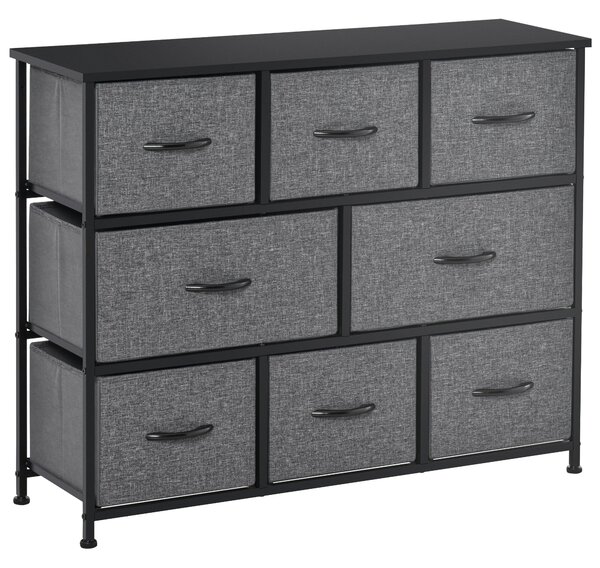 HOMCOM Komoda s 8 textilními zásuvkami, úložná skříň s úchyty, kovový rám, moderní design do ložnice, obývacího pokoje v tmavě šedé barvě | Aosom