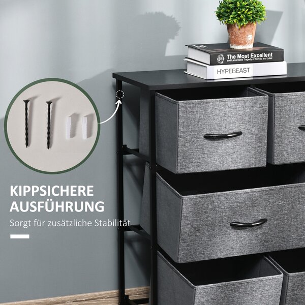 HOMCOM Komoda s 8 textilními zásuvkami, úložná skříň s úchyty, kovový rám, moderní design do ložnice, obývacího pokoje v tmavě šedé barvě | Aosom