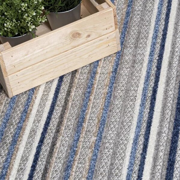Makro Abra Moderní kusový koberec AVENTURA ED23A Proužky šedý modrý Rozměr: 80x200 cm
