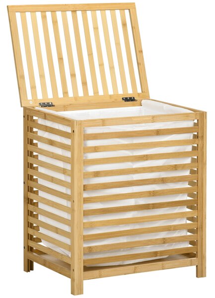 HOMCOM Koš na prádlo 55L s víkem, sběrný box na prádlo s odnímatelným sáčkem, pro ložnici, koupelnu, bambus, 50 x 36 x 60 cm, přirodní | Aosom