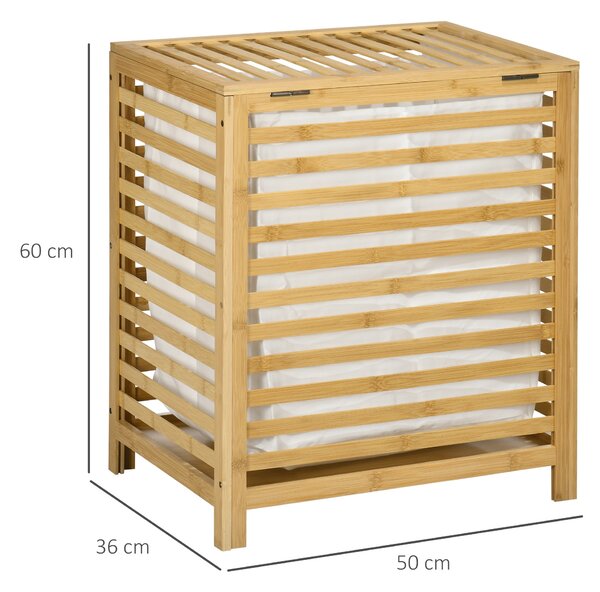 HOMCOM Koš na prádlo 55L s víkem, sběrný box na prádlo s odnímatelným sáčkem, pro ložnici, koupelnu, bambus, 50 x 36 x 60 cm, přirodní | Aosom