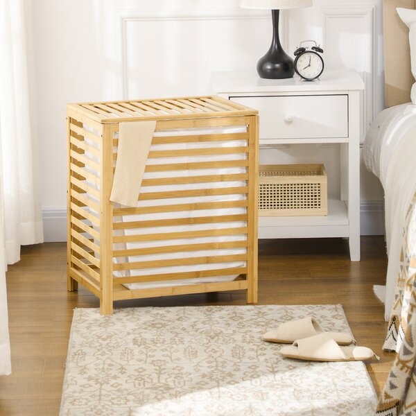 HOMCOM Koš na prádlo 55L s víkem, sběrný box na prádlo s odnímatelným sáčkem, pro ložnici, koupelnu, bambus, 50 x 36 x 60 cm, přirodní | Aosom