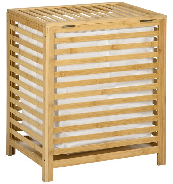 HOMCOM Koš na prádlo 55L s víkem, sběrný box na prádlo s odnímatelným sáčkem, pro ložnici, koupelnu, bambus, 50 x 36 x 60 cm, přirodní | Aosom