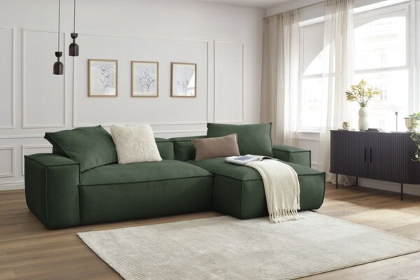 -25 % Dny MOMENTI– Bobochic Paris Zelená rohová pohovka Boheme 302 cm, levá/pravá