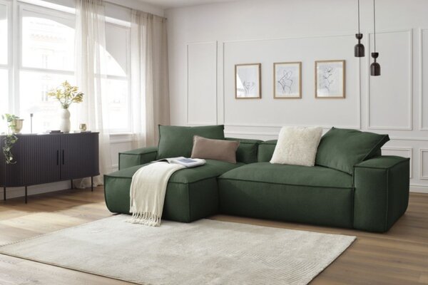 -25 % Dny MOMENTI– Bobochic Paris Zelená rohová pohovka Boheme 302 cm, levá/pravá