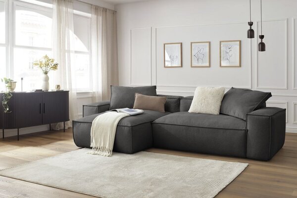 -25 % Dny MOMENTI– Bobochic Paris Tmavě šedá rohová pohovka Boheme 302 cm, levá/pravá