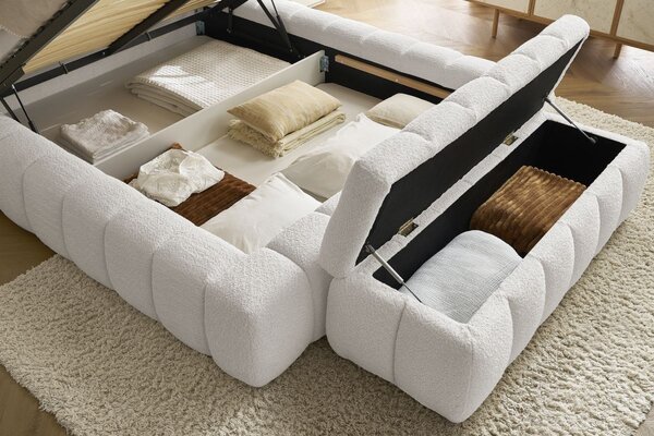 -25 % Dny MOMENTI– Bobochic Paris Bílá bouclé lavice Mont-Blanc 144 cm s úložným prostorem