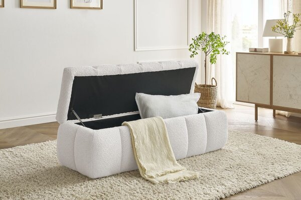 -25 % Dny MOMENTI– Bobochic Paris Bílá bouclé lavice Mont-Blanc 144 cm s úložným prostorem
