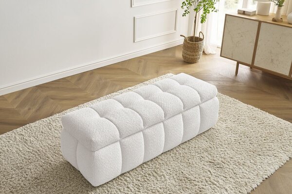 -25 % Dny MOMENTI– Bobochic Paris Bílá bouclé lavice Mont-Blanc 144 cm s úložným prostorem