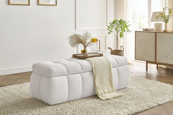 -25 % Dny MOMENTI– Bobochic Paris Bílá bouclé lavice Mont-Blanc 144 cm s úložným prostorem