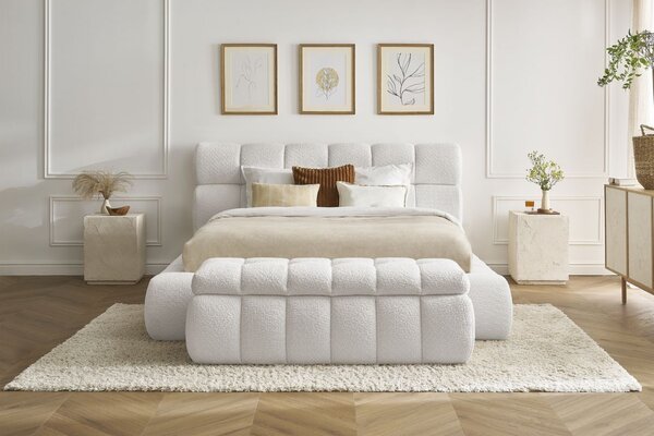 -25 % Dny MOMENTI– Bobochic Paris Bílá bouclé lavice Mont-Blanc 144 cm s úložným prostorem