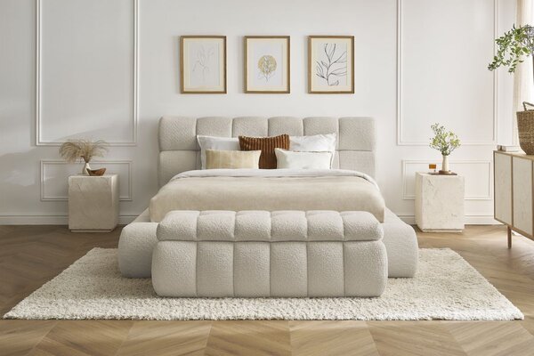 -25 % Dny MOMENTI– Bobochic Paris Béžová bouclé lavice Mont-Blanc 144 cm s úložným prostorem