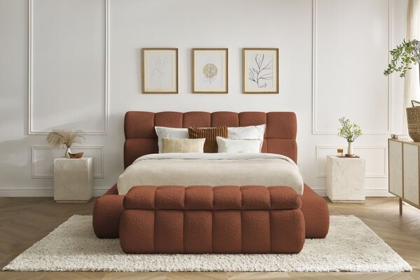 -25 % Dny MOMENTI– Bobochic Paris Terakotově oranžová bouclé lavice Mont-Blanc 144 cm s úložným prostorem