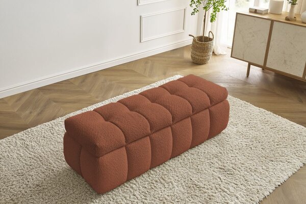 -25 % Dny MOMENTI– Bobochic Paris Terakotově oranžová bouclé lavice Mont-Blanc 144 cm s úložným prostorem