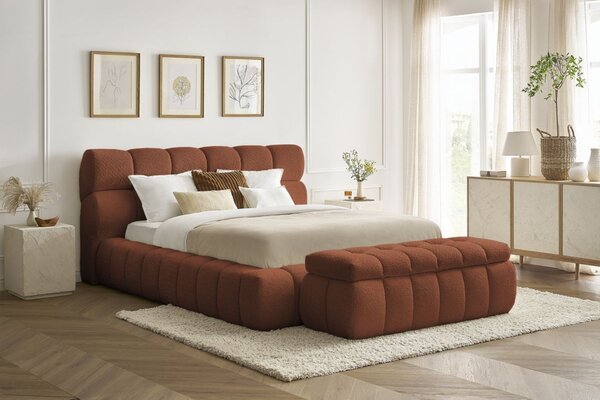 -25 % Dny MOMENTI– Bobochic Paris Terakotově oranžová bouclé lavice Mont-Blanc 144 cm s úložným prostorem