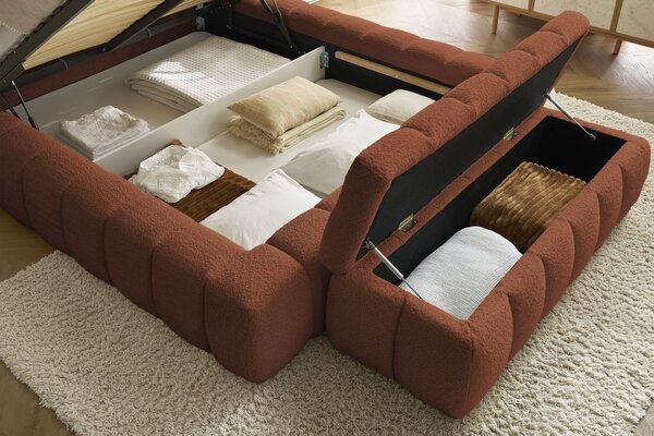 -25 % Dny MOMENTI– Bobochic Paris Terakotově oranžová bouclé lavice Mont-Blanc 144 cm s úložným prostorem