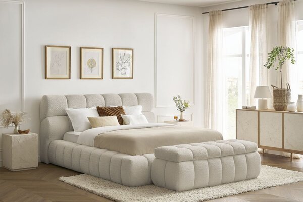 -25 % Dny MOMENTI– Bobochic Paris Béžová bouclé lavice Mont-Blanc 144 cm s úložným prostorem