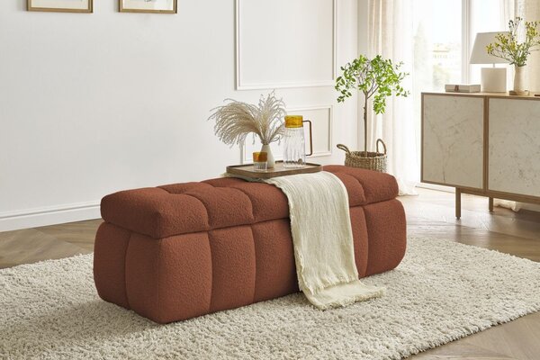 -25 % Dny MOMENTI– Bobochic Paris Terakotově oranžová bouclé lavice Mont-Blanc 144 cm s úložným prostorem