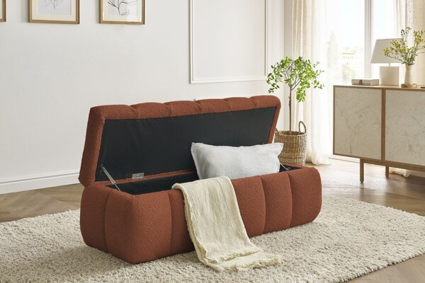-25 % Dny MOMENTI– Bobochic Paris Terakotově oranžová bouclé lavice Mont-Blanc 144 cm s úložným prostorem