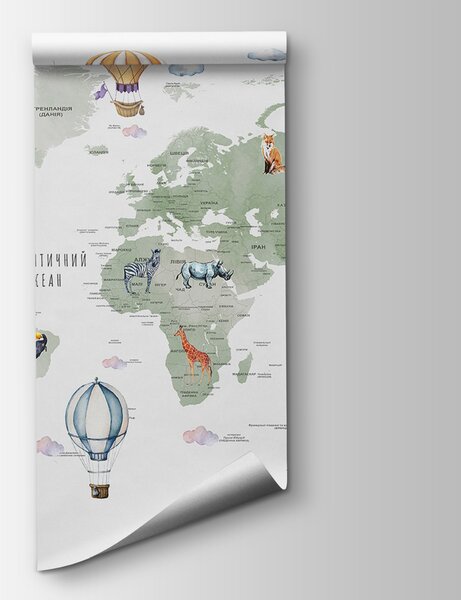 Fototapeta Mapa světa se zvířaty a slovy, Dětské fototapety, Populární fototapety, u95274 - Tapeko.co.cz