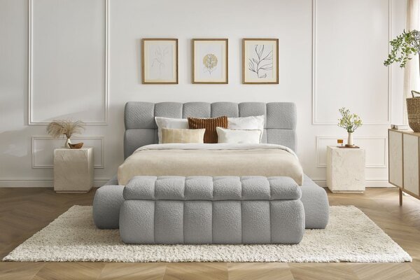 -25 % Dny MOMENTI– Bobochic Paris Světle šedá bouclé lavice Mont-Blanc 144 cm s úložným prostorem
