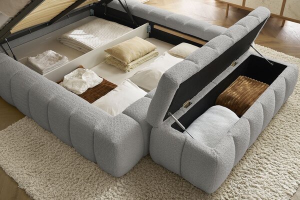 -25 % Dny MOMENTI– Bobochic Paris Světle šedá bouclé lavice Mont-Blanc 144 cm s úložným prostorem