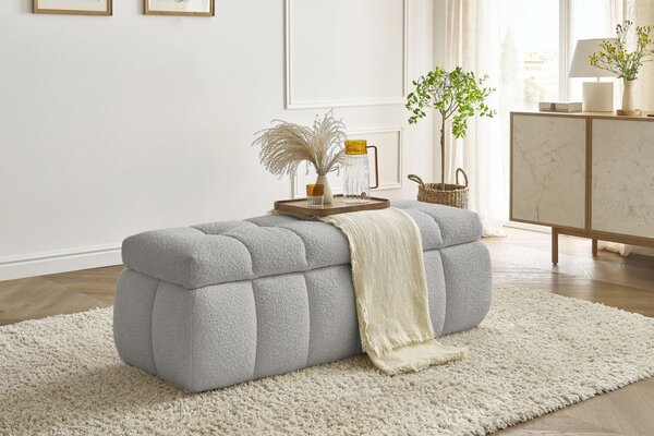 -25 % Dny MOMENTI– Bobochic Paris Světle šedá bouclé lavice Mont-Blanc 144 cm s úložným prostorem
