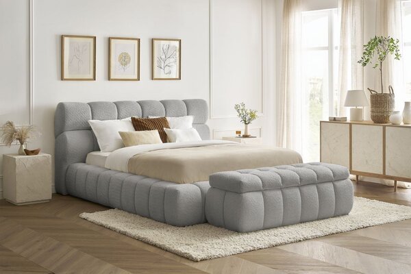 -25 % Dny MOMENTI– Bobochic Paris Světle šedá bouclé lavice Mont-Blanc 144 cm s úložným prostorem