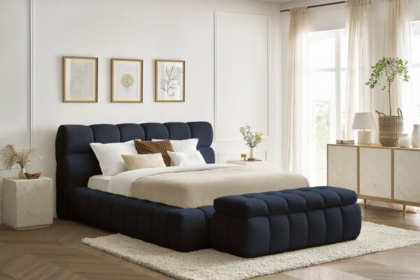 -25 % Dny MOMENTI– Bobochic Paris Tmavě modrá bouclé lavice Mont-Blanc 144 cm s úložným prostorem