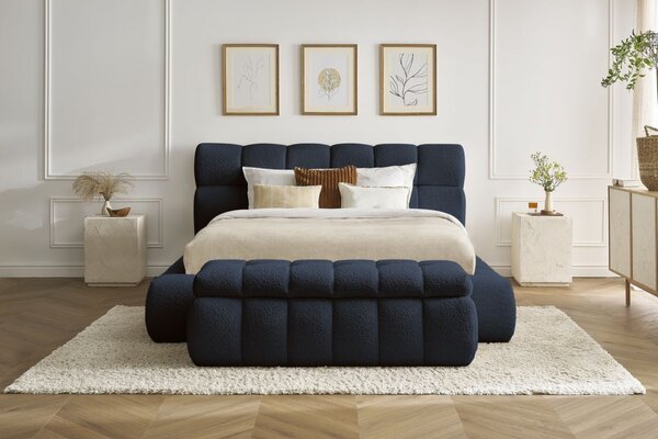 -25 % Dny MOMENTI– Bobochic Paris Tmavě modrá bouclé lavice Mont-Blanc 144 cm s úložným prostorem
